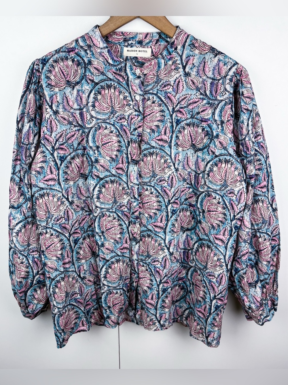 Maison Hotel 100% Cotton Lilac Marigold Candy Blue Pink Floral India Shirt Top